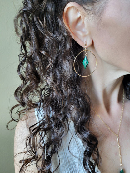 Malachite Gemstone Hoop Earrings