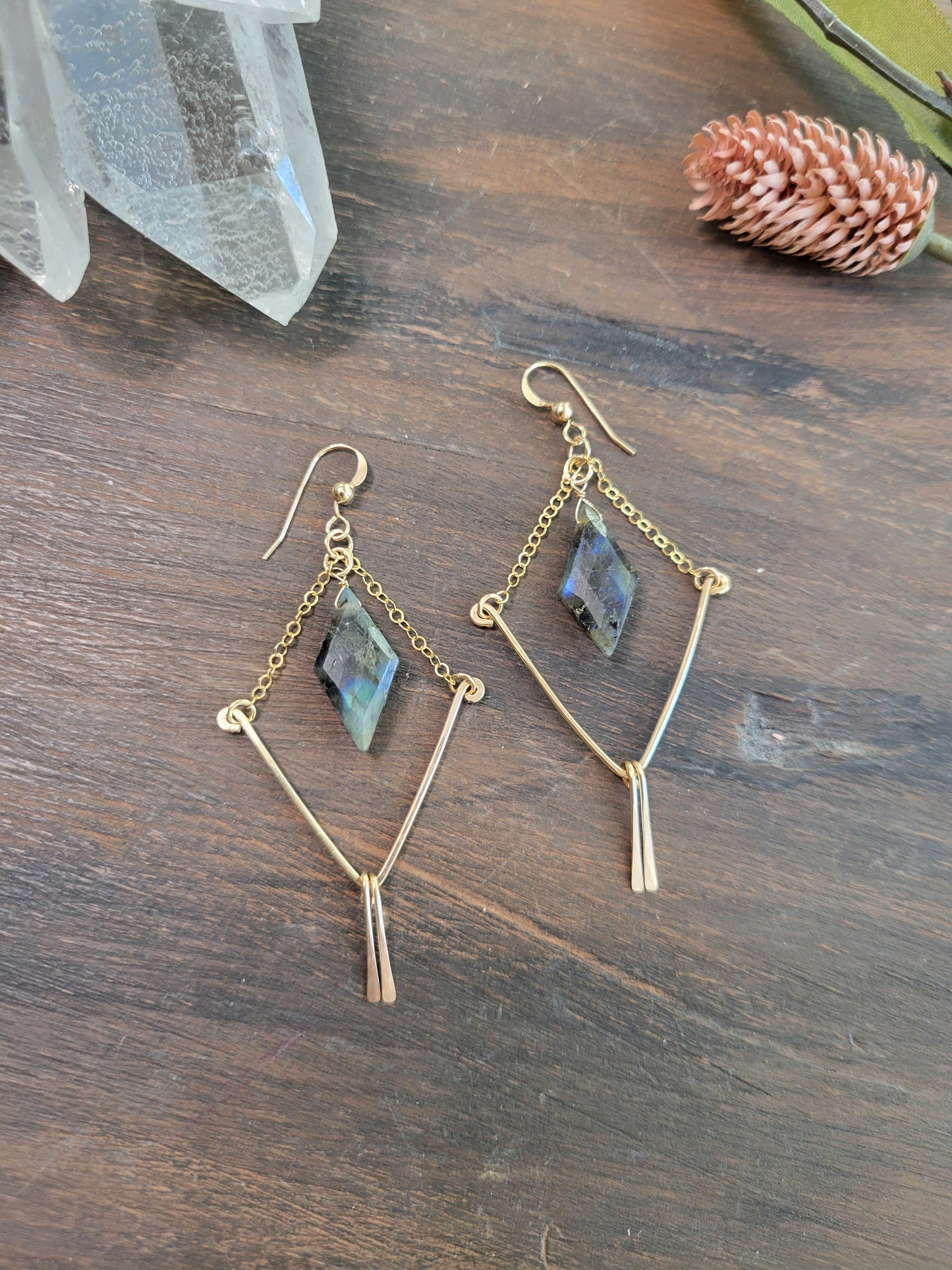 Labradorite V Fringe Earrings