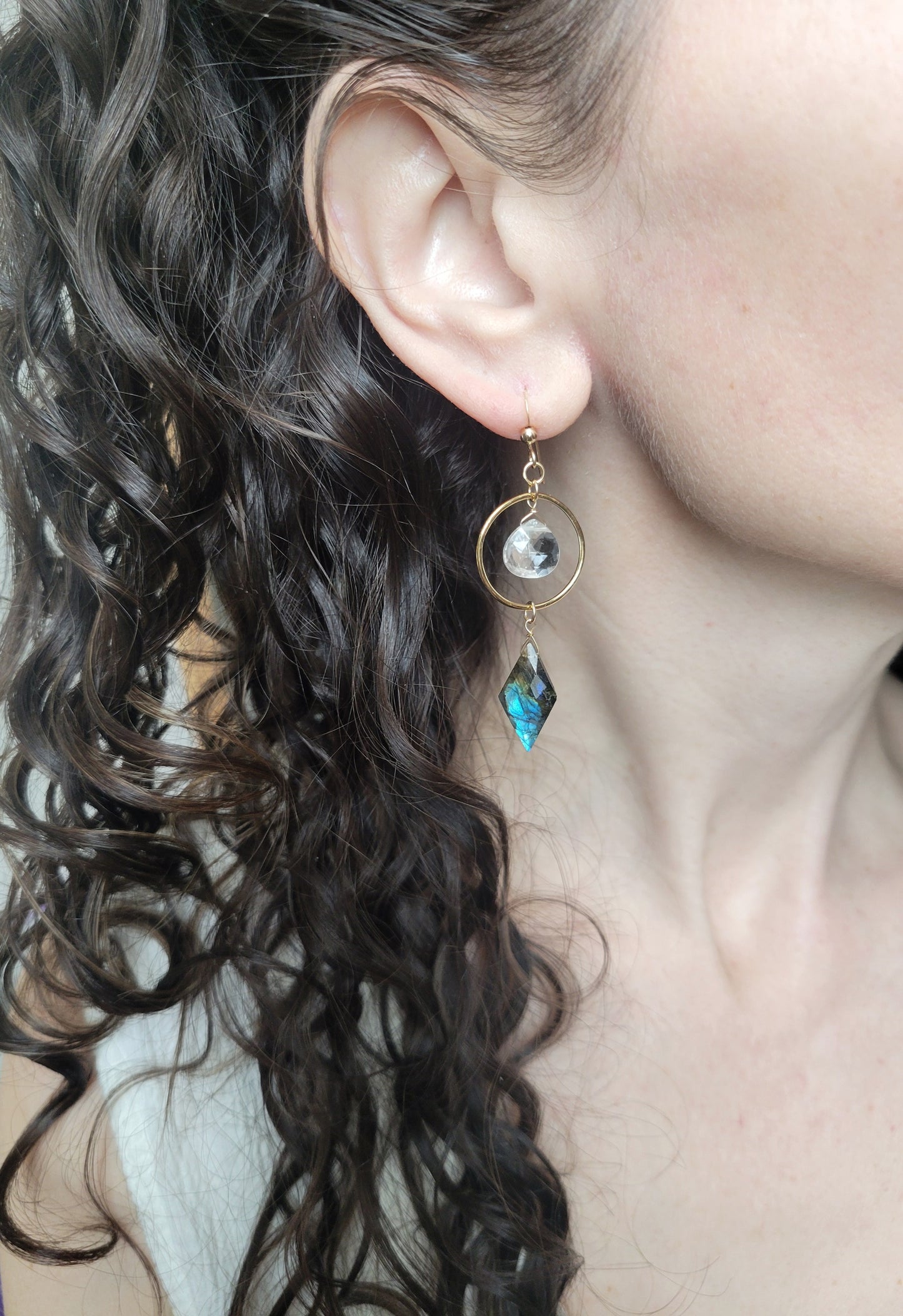 Labradorite and Quartz Dangle Earrings