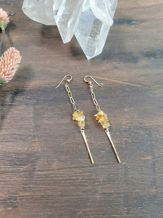 Gold Citrine Dangle Bar Earrings