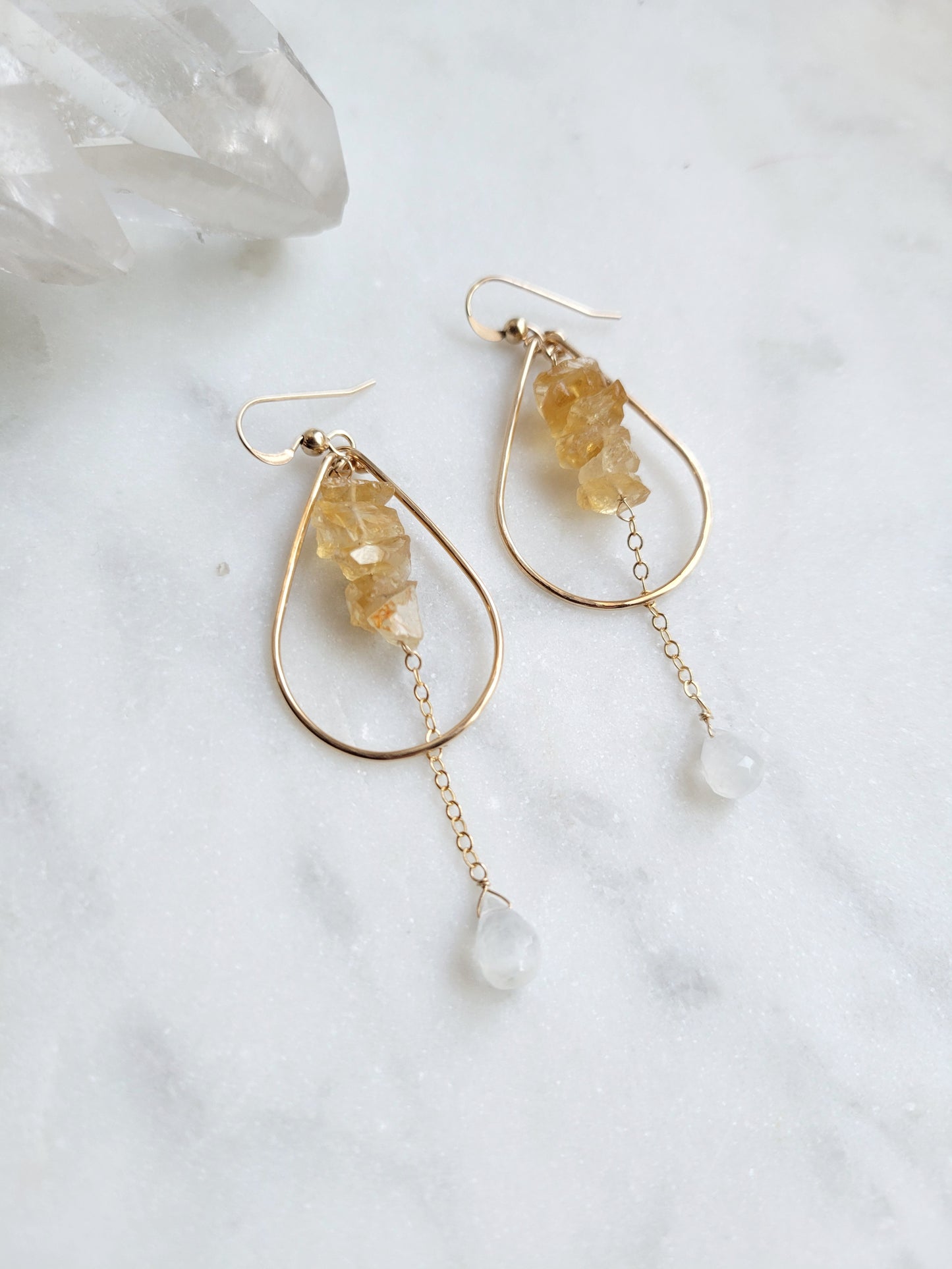 Citrine and Moonstone Drop Hoop Earrings