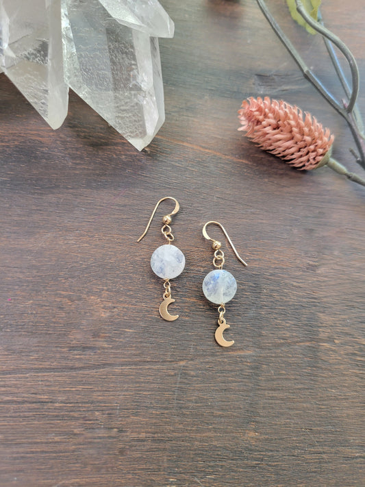 Dainty Moonstone Moon Earrings