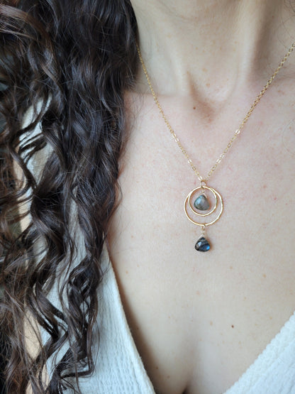 Dainty Labradorite Double Circle Necklace