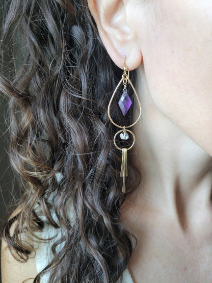 Amethyst and Herkimer Diamond Fringe Earrings