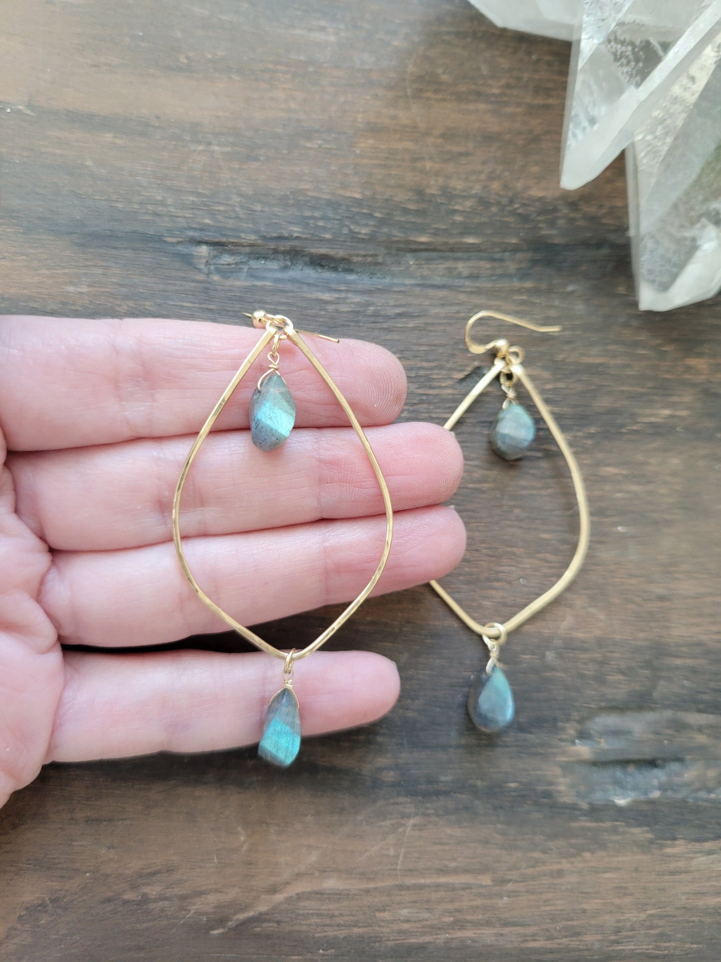 Labradorite Shield Hoop Earrings