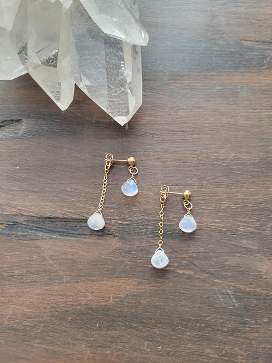 Moonstone Dangle Stud Earrings