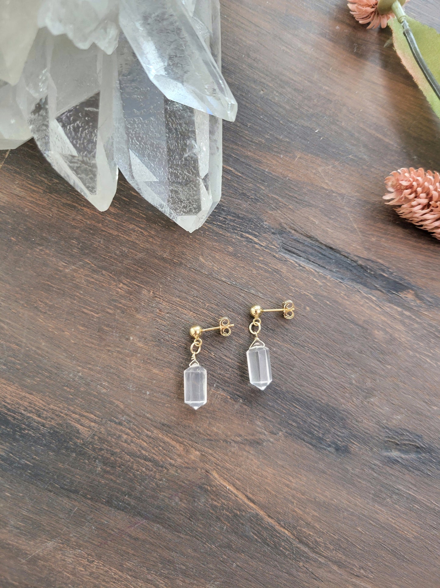 Rose Quartz Dangle Stud Earrings