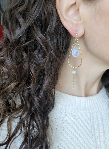 Rainbow Moonstone Dangle Earrings