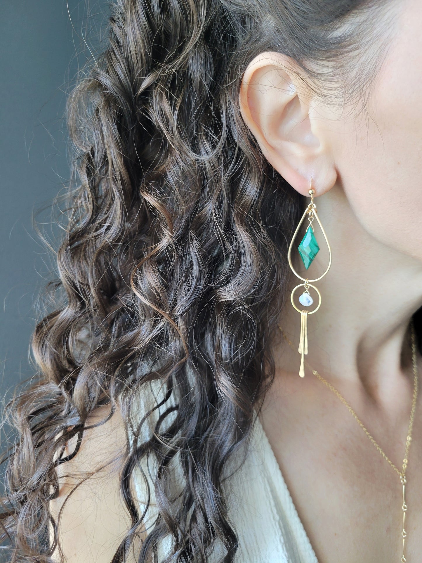 Malachite and Moonstone Fringe Earrings