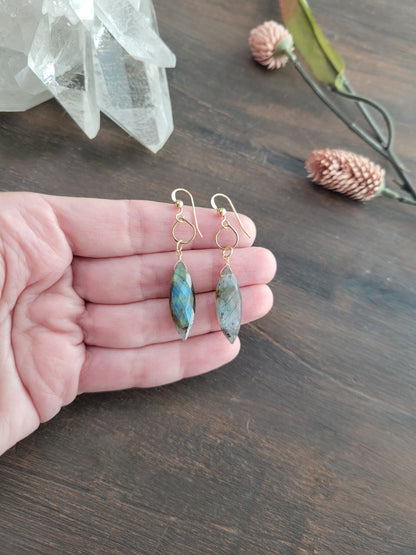 Dainty hoop Labradorite Earrings
