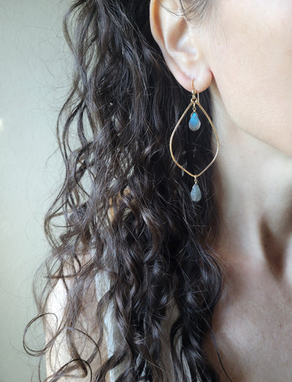 Labradorite Shield Hoop Earrings