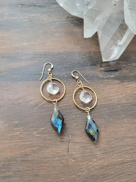 Labradorite and Quartz Dangle Earrings