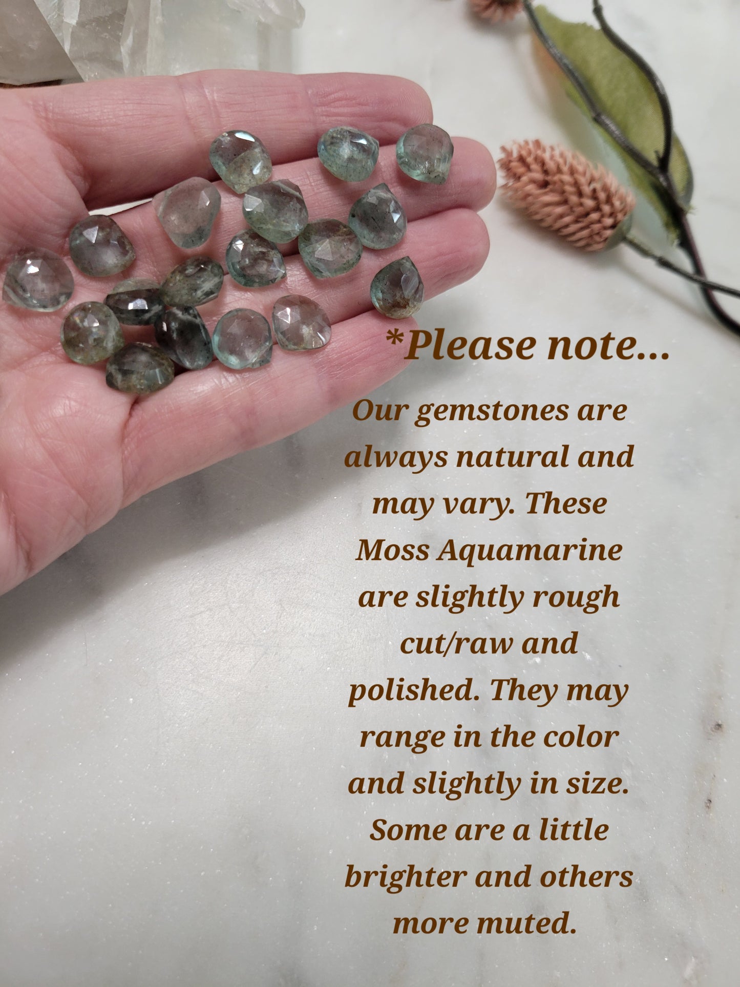 Moss Aquamarine and Herkimer Diamond Leaf Hoop Earrings