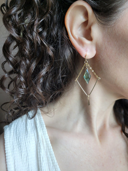 Labradorite V Fringe Earrings