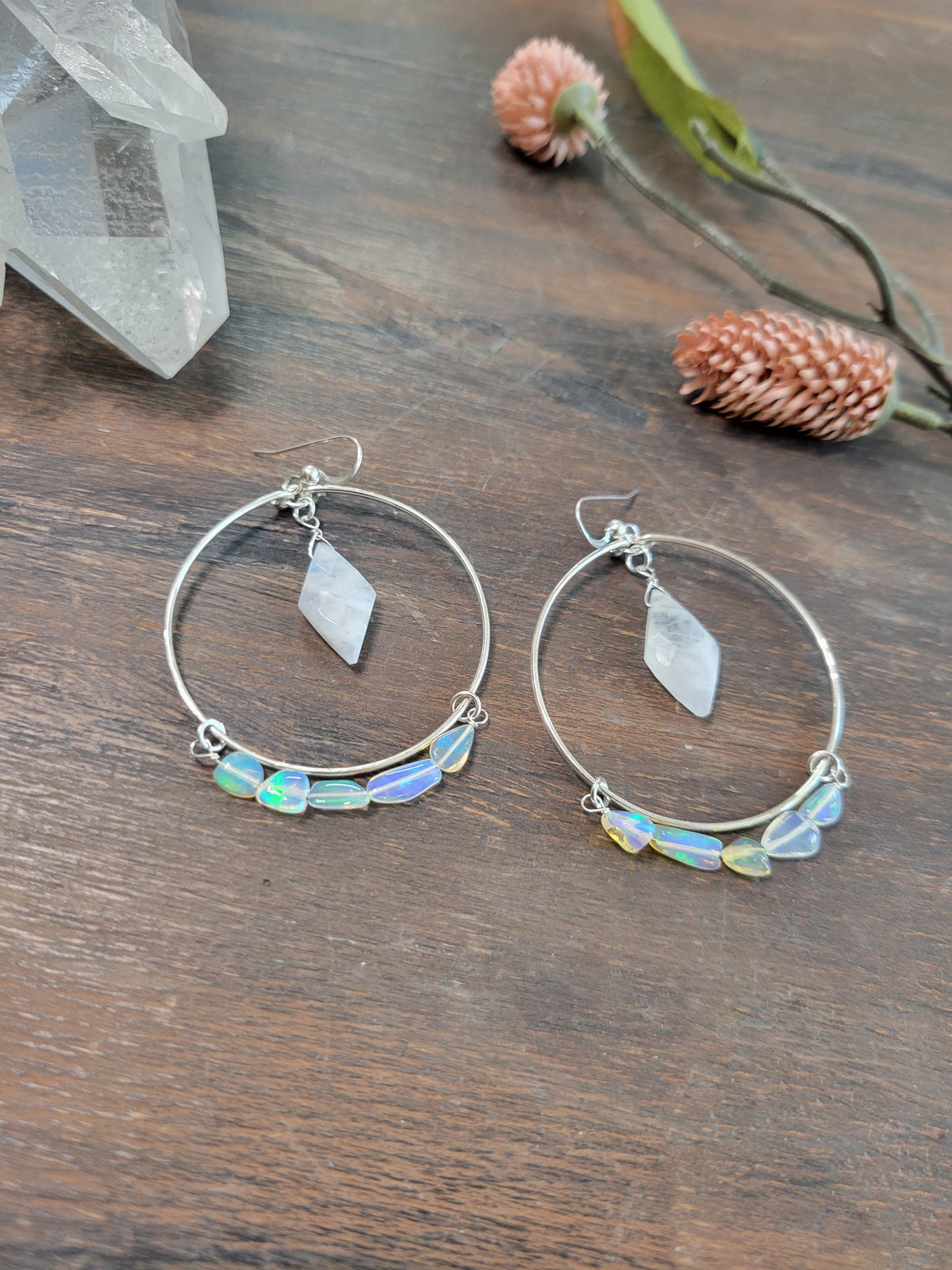 Opal Moonstone Hoop Earrings