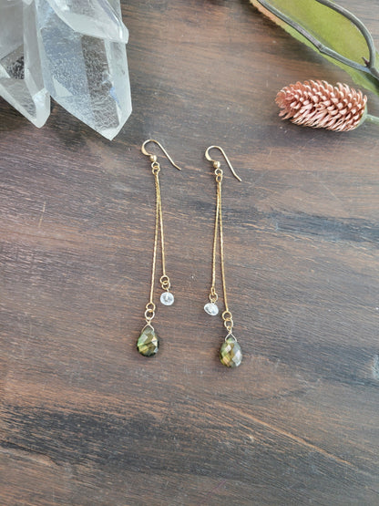 Labradorite Moonstone Dangle Chain Earrings