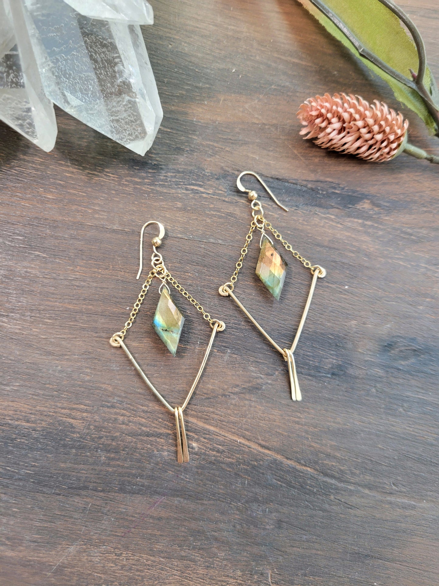Labradorite V Fringe Earrings