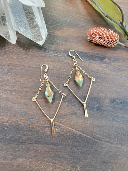 Labradorite V Fringe Earrings