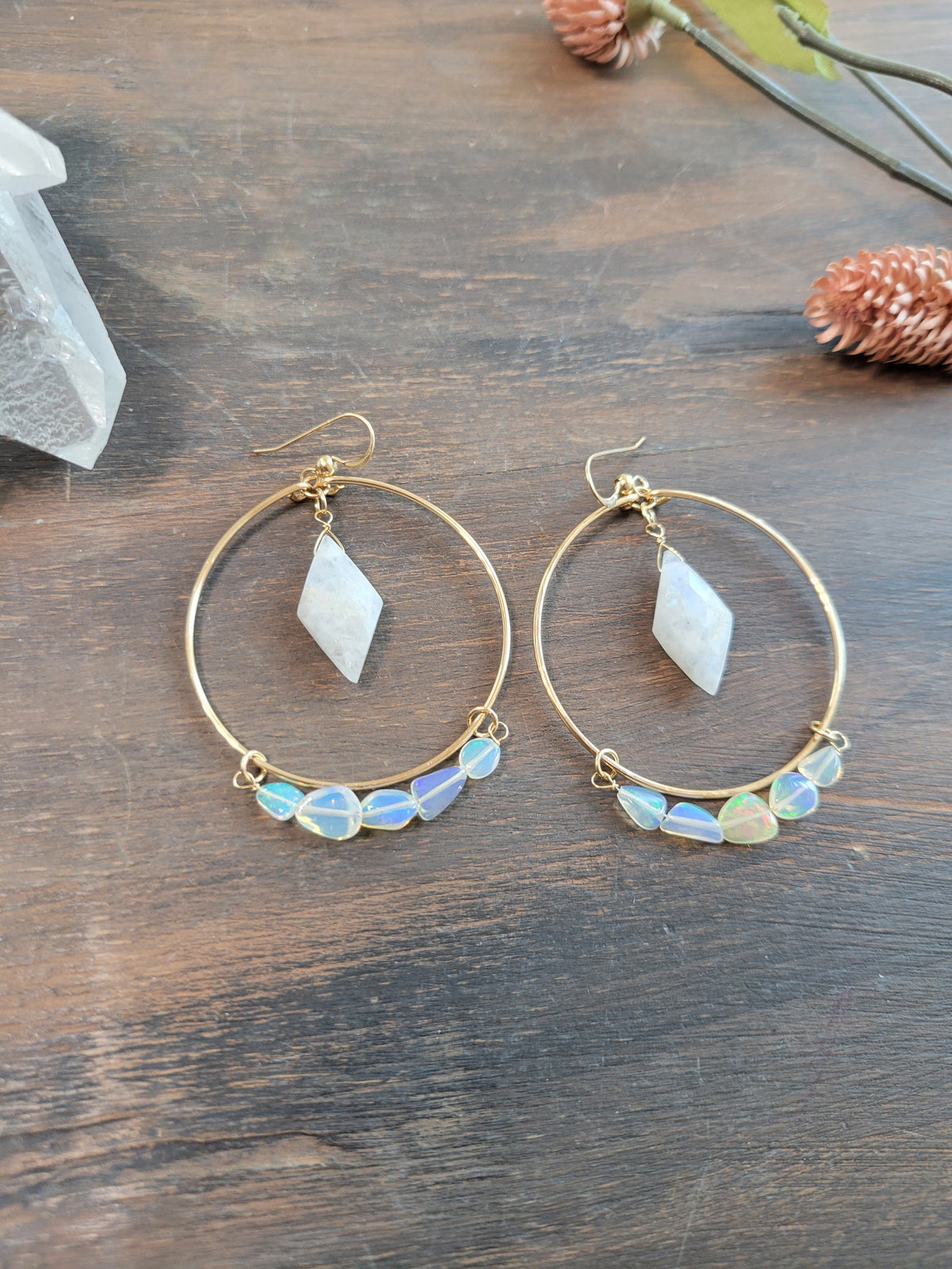 Opal Moonstone Hoop Earrings