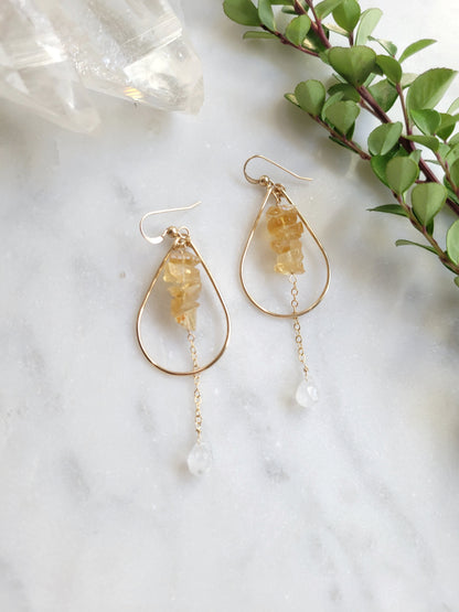 Citrine and Moonstone Drop Hoop Earrings