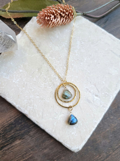 Dainty Labradorite Double Circle Necklace