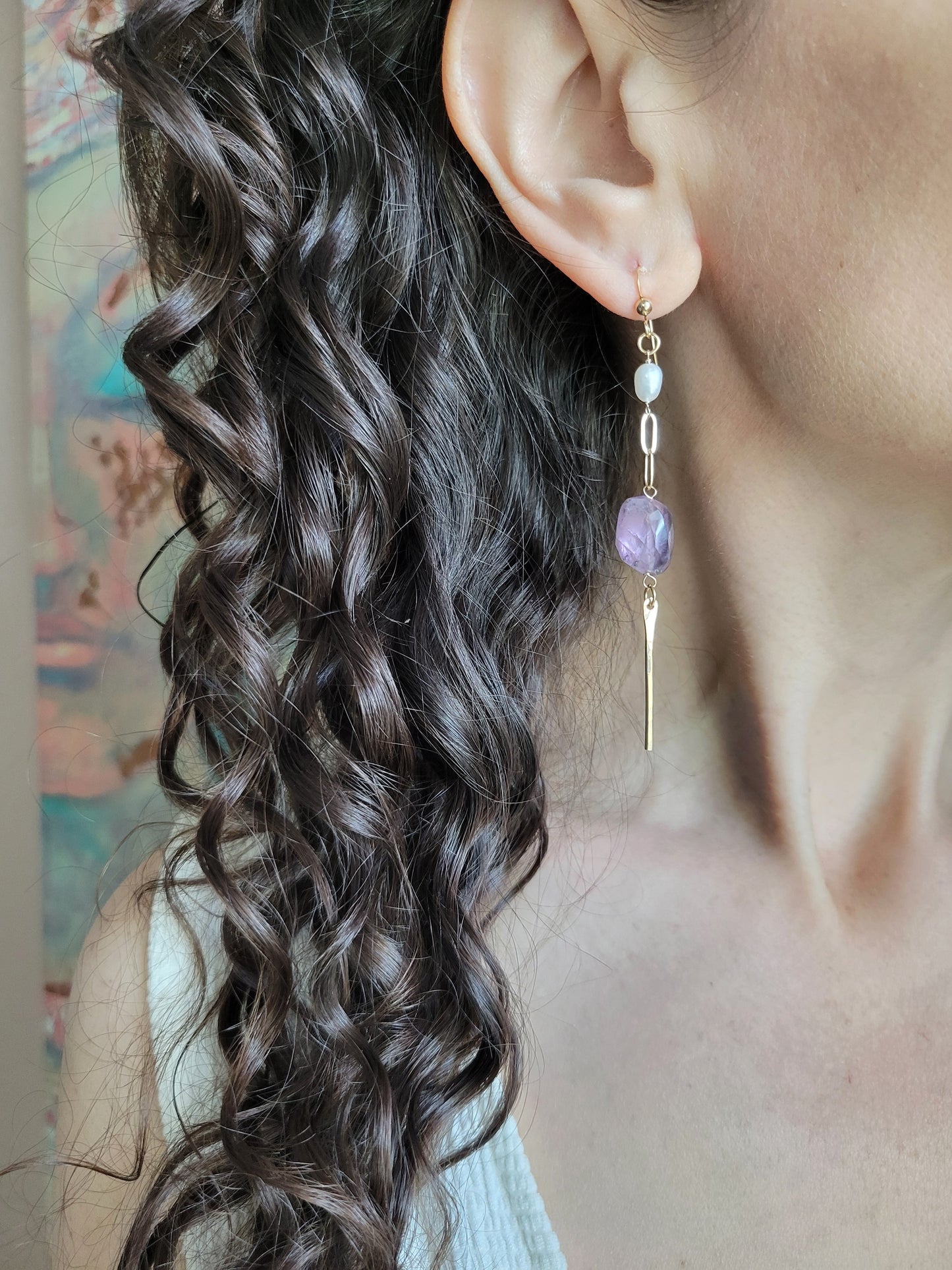 Amethyst and Pearl Dangle Earrings
