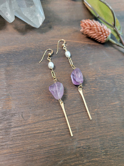 Amethyst and Pearl Dangle Earrings