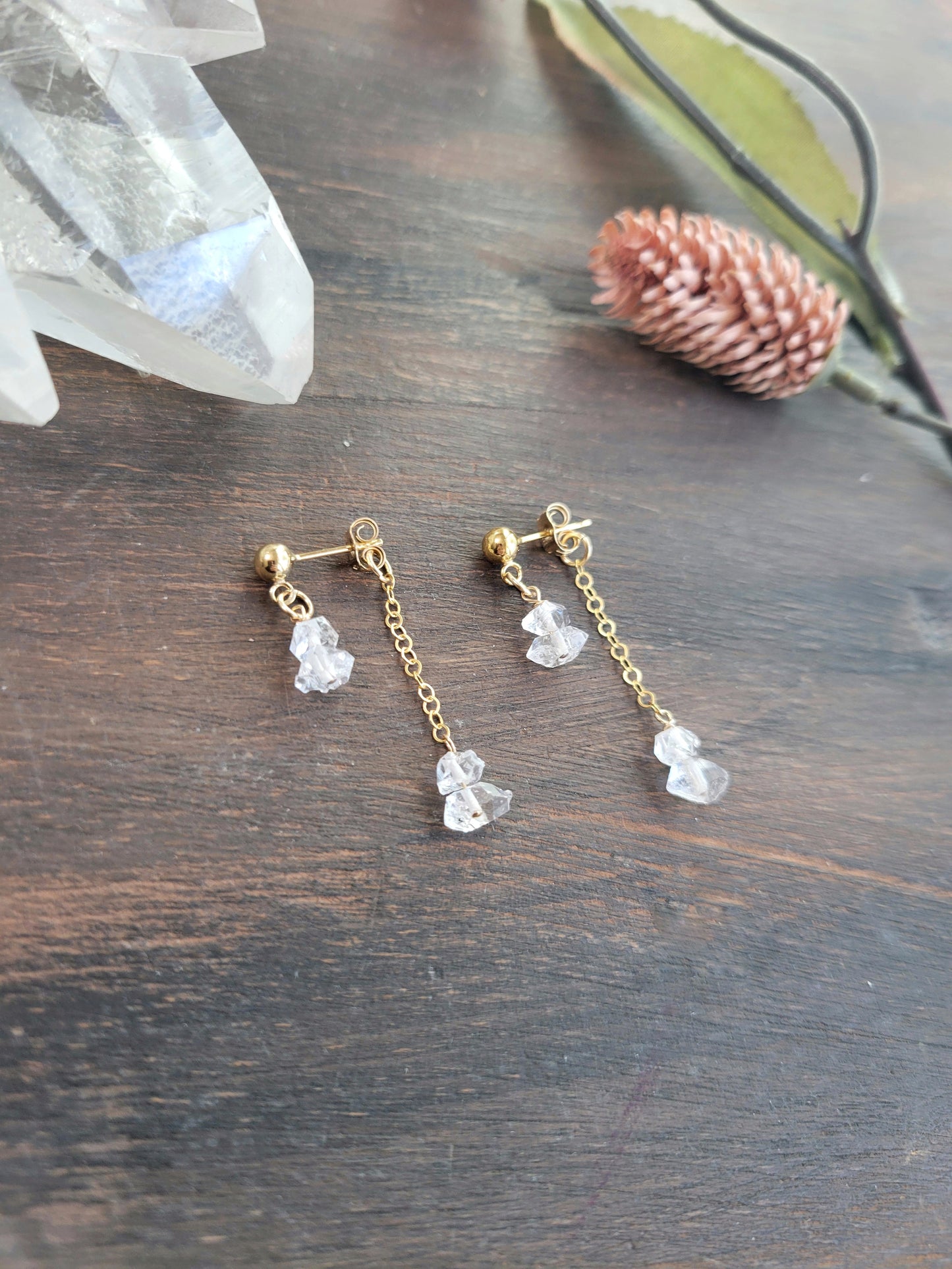Herkimer Diamond Dangle Stud Earrings