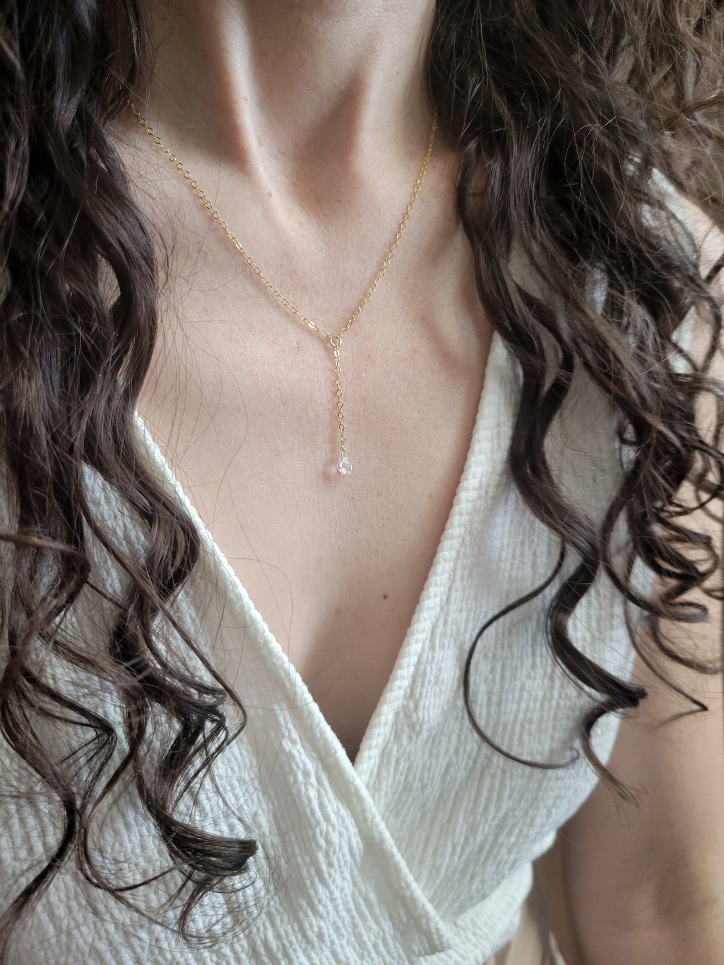 Dainty Herkimer Diamond Y Necklace