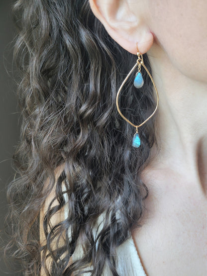 Labradorite Shield Hoop Earrings