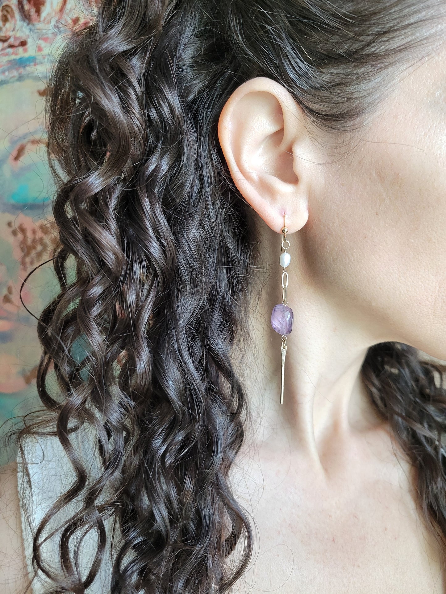 Amethyst and Pearl Dangle Earrings