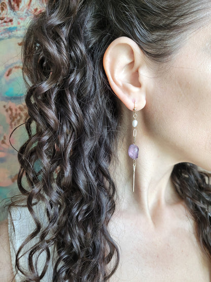 Amethyst and Pearl Dangle Earrings