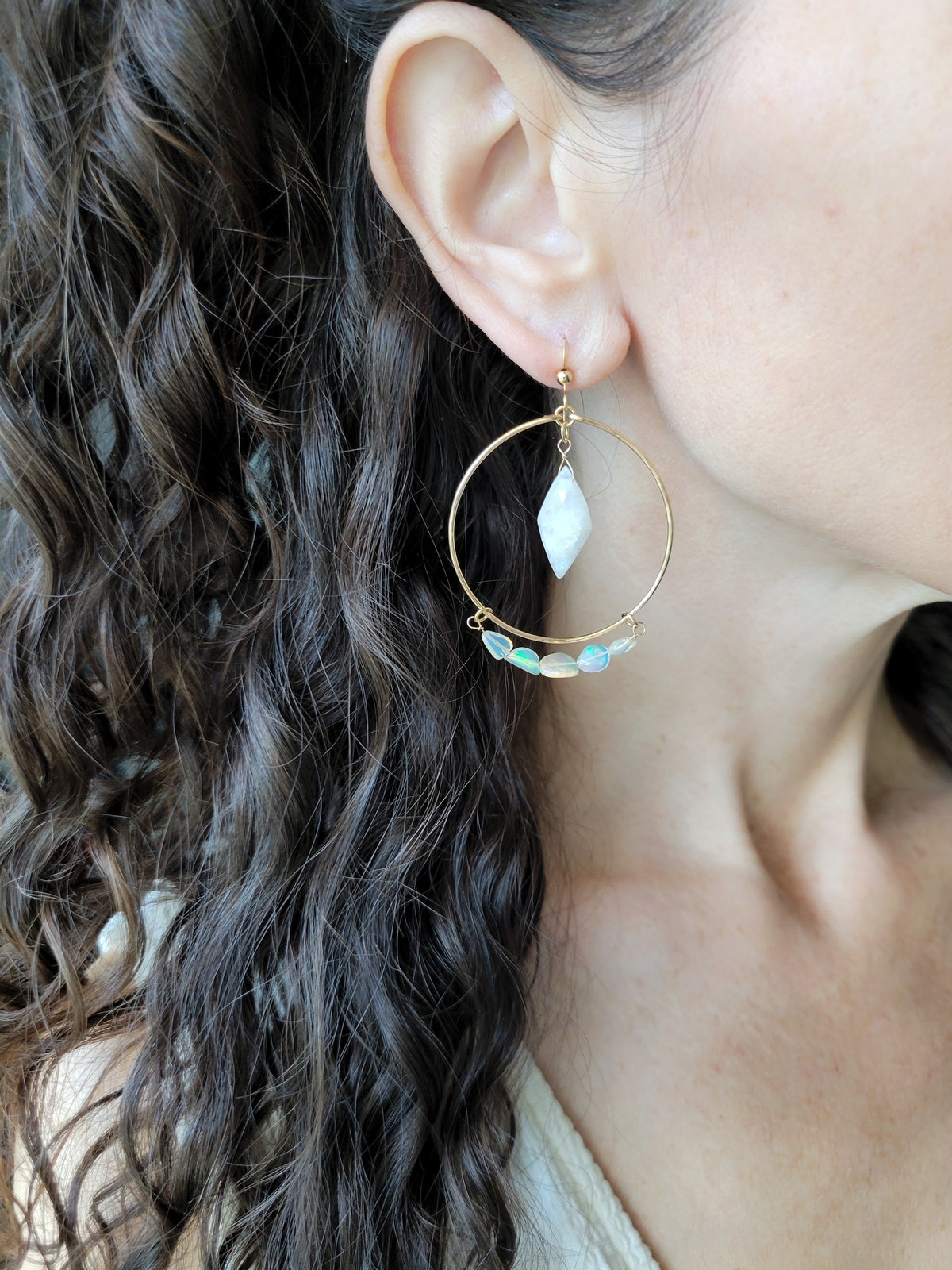 Opal Moonstone Hoop Earrings