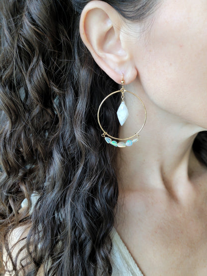 Opal Moonstone Hoop Earrings