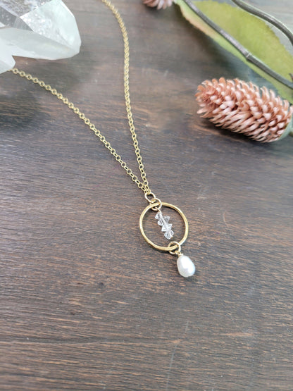 Dainty Pearl and Herkimer Diamond Necklace