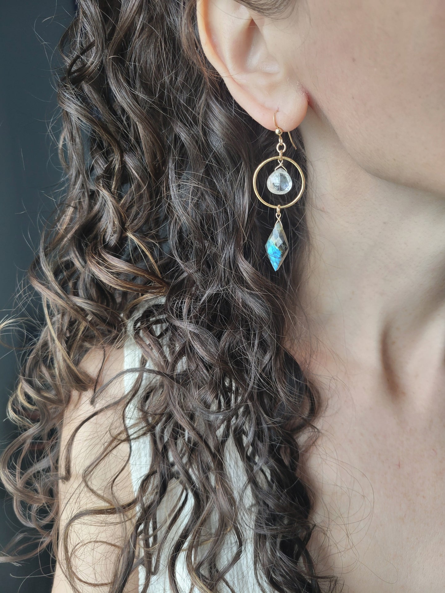 Labradorite and Quartz Dangle Earrings