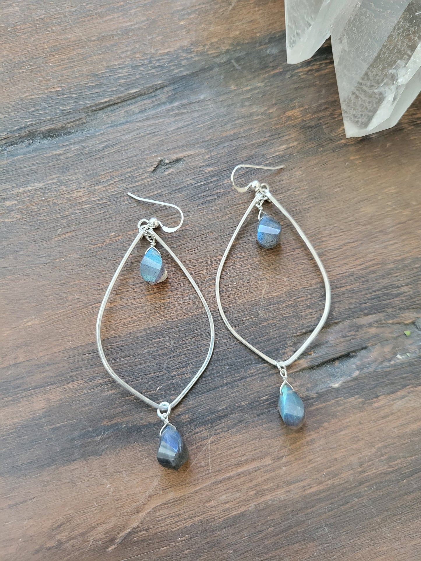 Labradorite Shield Hoop Earrings