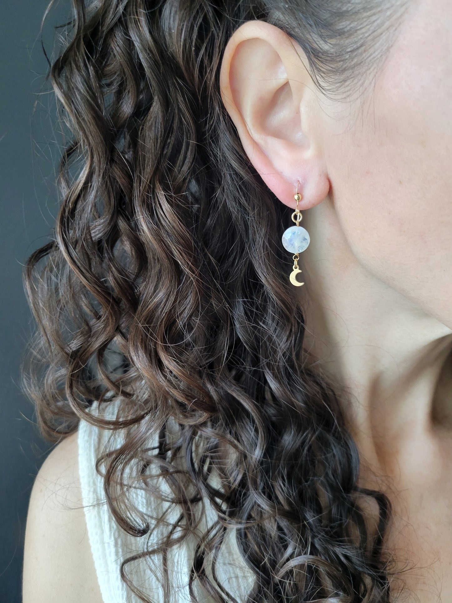 Dainty Moonstone Moon Earrings