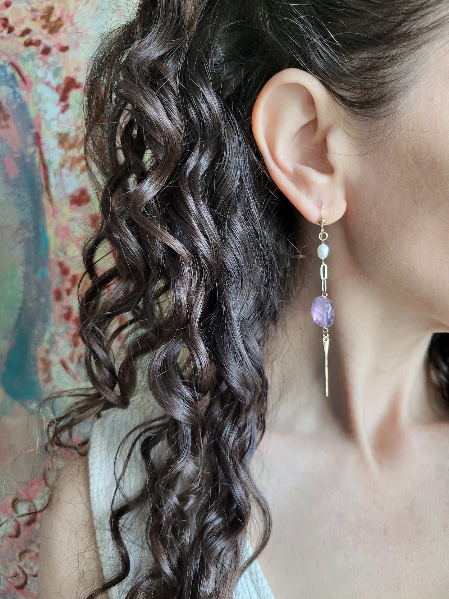 Amethyst and Pearl Dangle Earrings