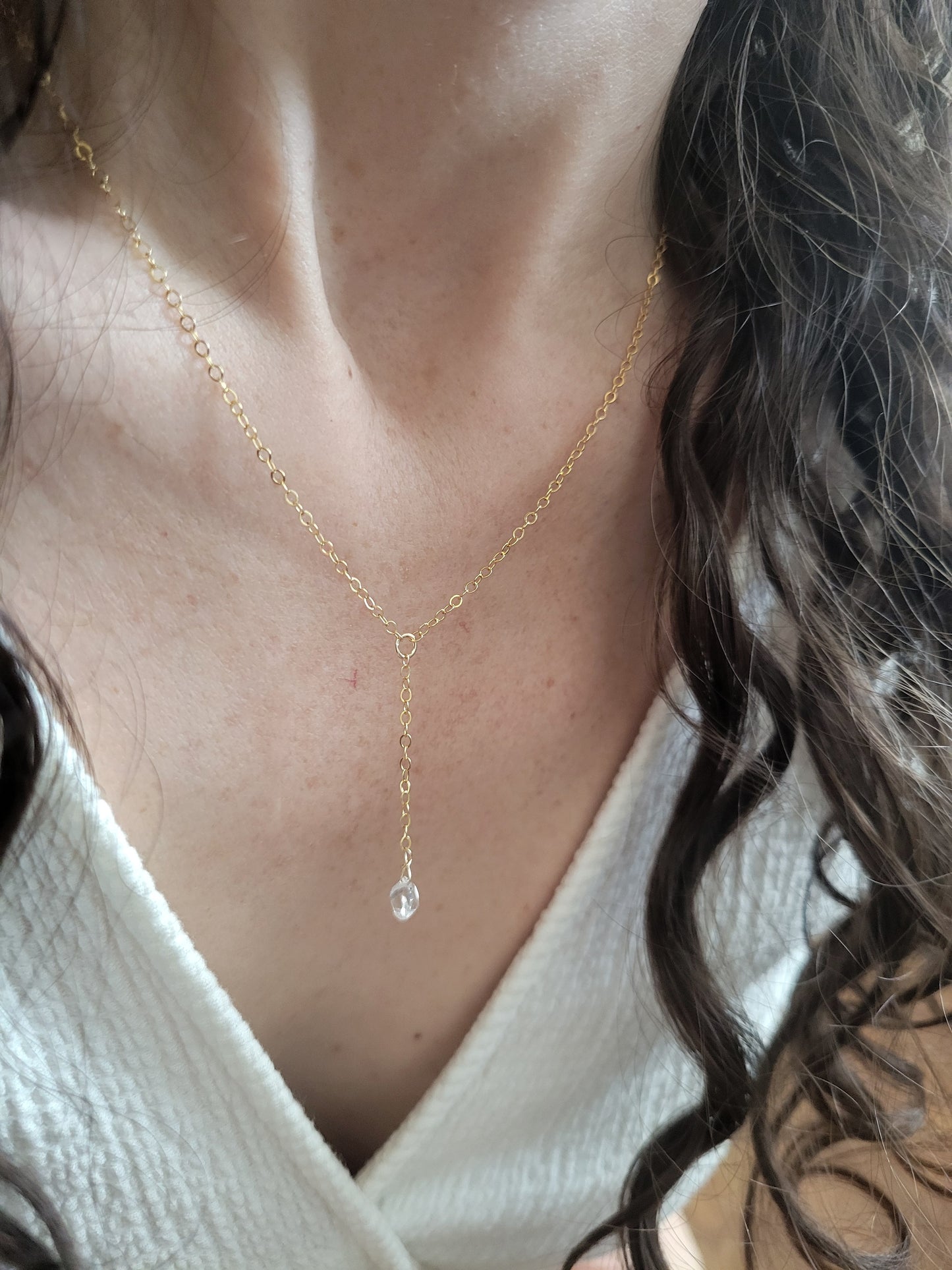 Dainty Herkimer Diamond Y Necklace