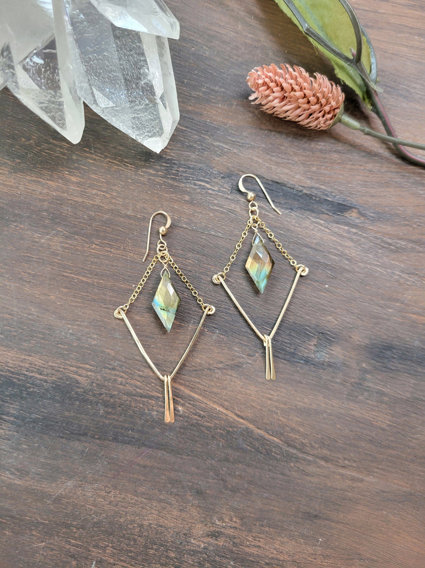 Labradorite V Fringe Earrings