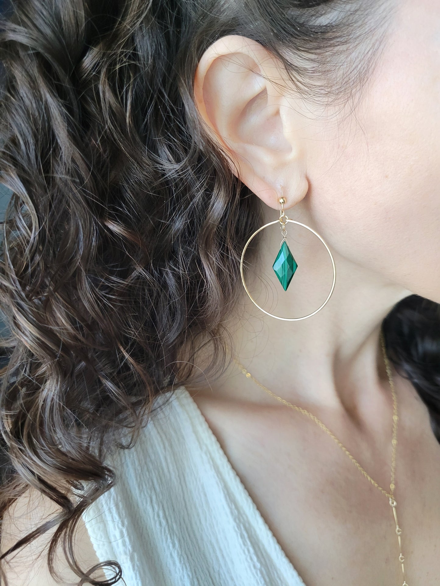 Malachite Gemstone Hoop Earrings