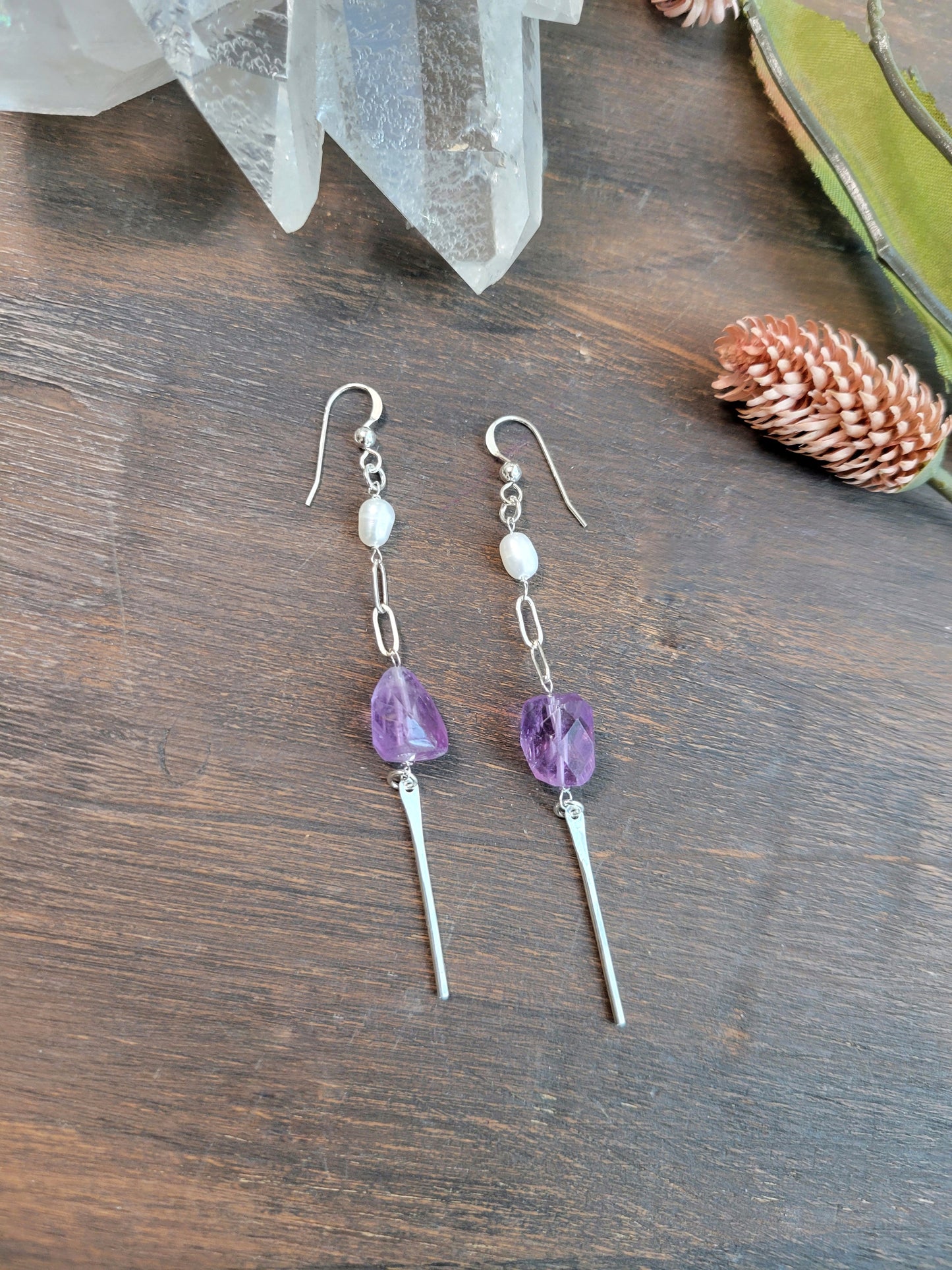 Amethyst and Pearl Dangle Earrings