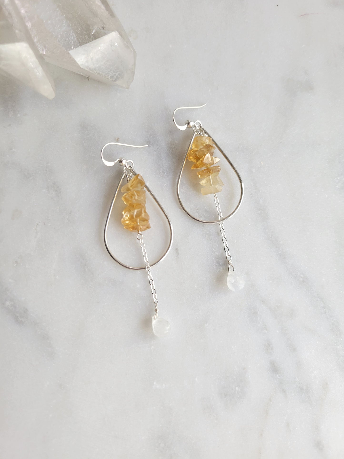 Citrine and Moonstone Drop Hoop Earrings