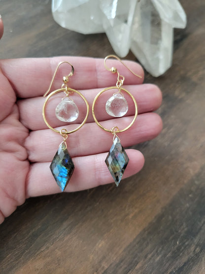 Labradorite and Quartz Dangle Earrings