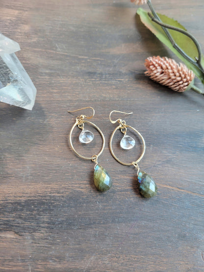 Quartz and Labradorite Hoop Earrings