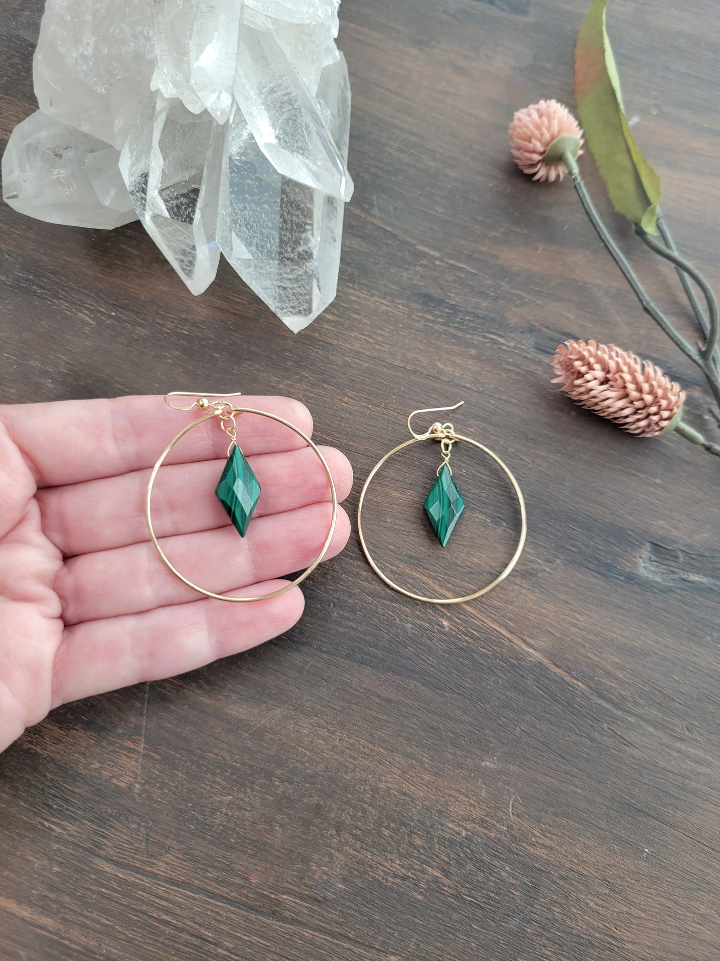 Malachite Gemstone Hoop Earrings