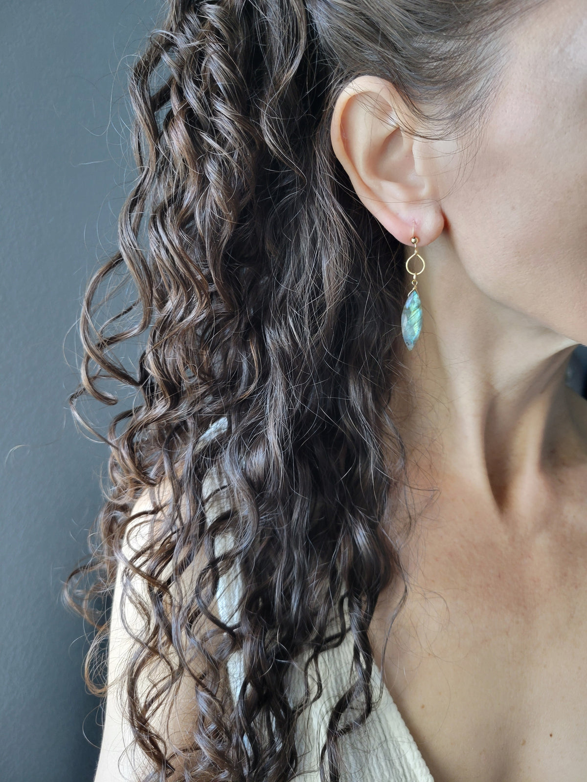 Dainty hoop Labradorite Earrings