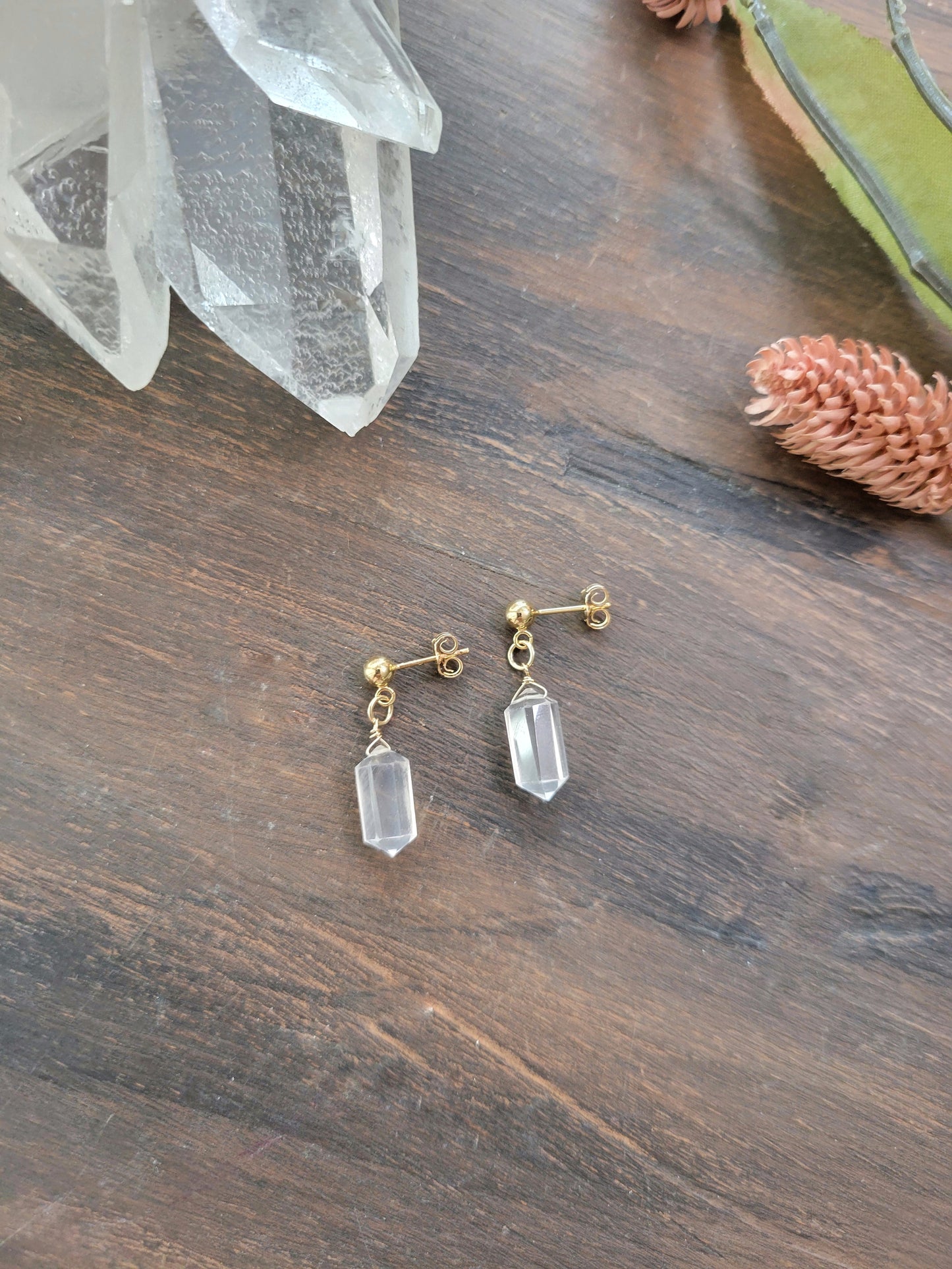 Rose Quartz Dangle Stud Earrings