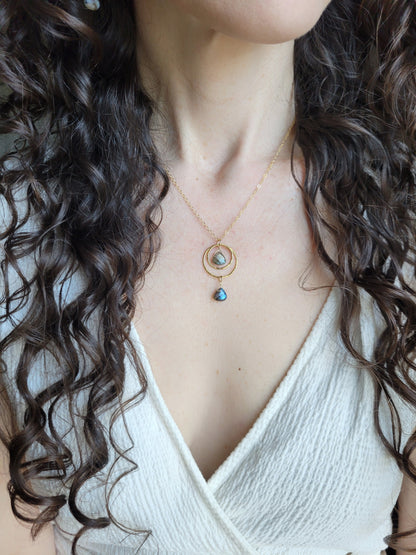 Dainty Labradorite Double Circle Necklace